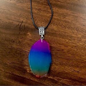 Rainbow Druzy Quartz Pendant on Waxed Necklace w/ Lobster Claw Clasp